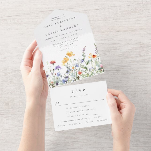 Invitation Tout En Un Mariage aux fleurs sauvages (Déchirure)