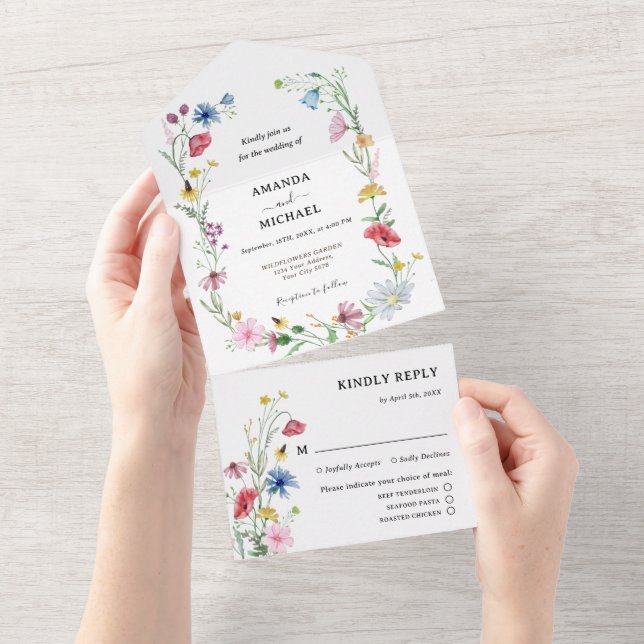 Invitation Tout En Un Mariage aux fleurs sauvages (Déchirure)
