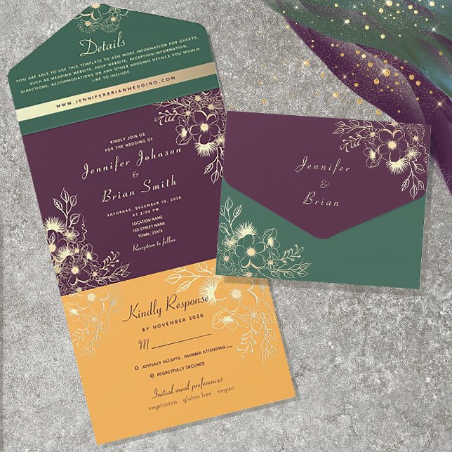Invitation Tout En Un Mariage aux Tons de Joaillerie (Créateur téléchargé)