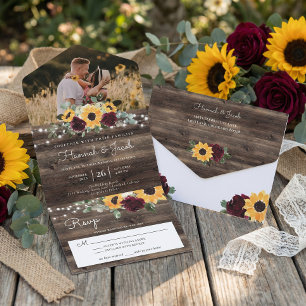Invitation Tout En Un Mariage aux tournesols rustiques et roses