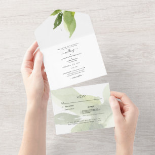 Invitation Tout En Un Mariage avec des Touches de Feuillage Printanier É