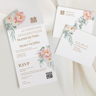 Invitation Tout En Un Mariage Bilingue Pivoines Vietnamiennes