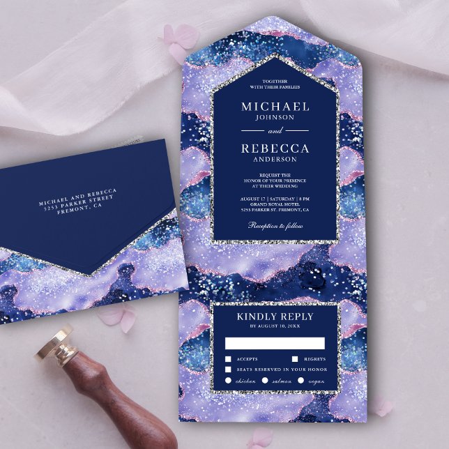 Invitation Tout En Un Mariage Bille de Nacre Periwinkle Pailletée (Créateur téléchargé)