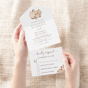 Invitation Tout En Un Mariage Blanc Citrouilles Boho Terracotta