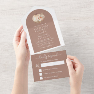 Invitation Tout En Un Mariage Blanc Citrouilles Boho Terracotta