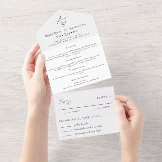 Invitation Tout En Un Mariage blanc et noir minimal