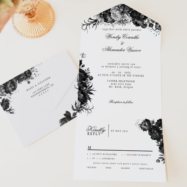 Invitation Tout En Un Mariage blanc gothique classique (Créateur téléchargé)