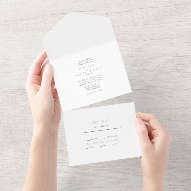 Invitation Tout En Un Mariage blanc simple contemporain (Déchirure)