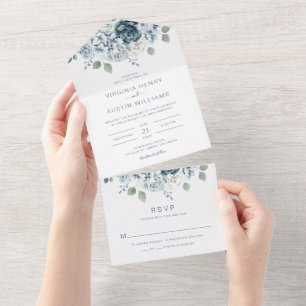 Invitation Tout En Un Mariage Bleu