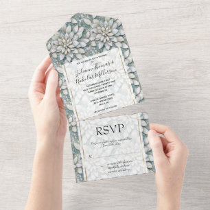 Invitation Tout En Un Mariage bleu blanc Lotus Fleurs