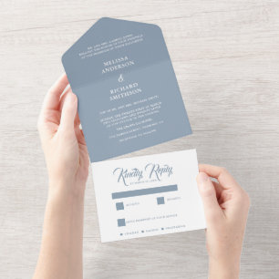 Invitation Tout En Un Mariage bleu et blanc minimes