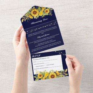 Invitation Tout En Un Mariage bleu et tournesol de la marine russe