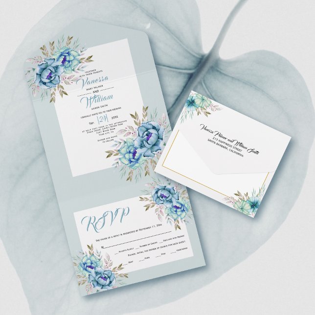 Invitation Tout En Un Mariage bleu et vert menthe (Créateur téléchargé)