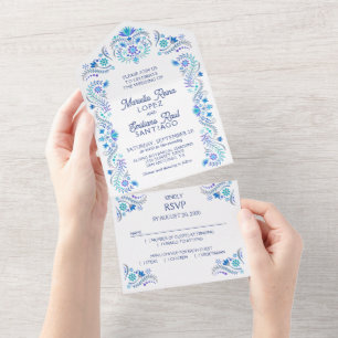Invitation Tout En Un Mariage bleu Fiesta