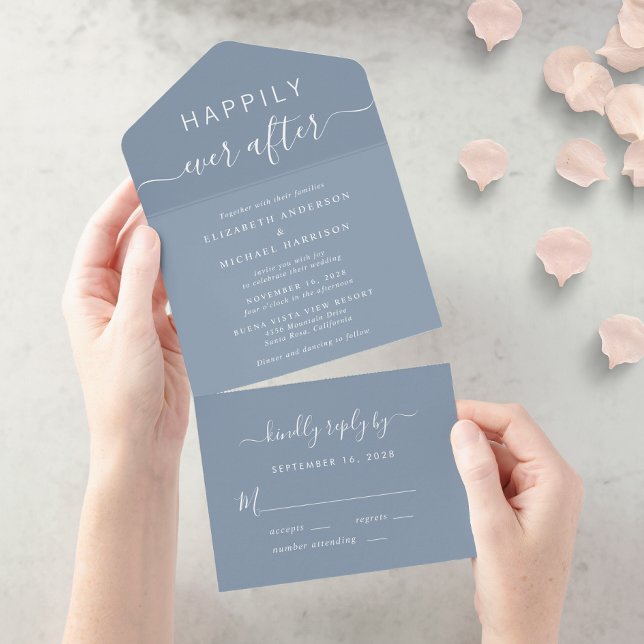Invitation Tout En Un Mariage bleu foncé chic (Créateur téléchargé)