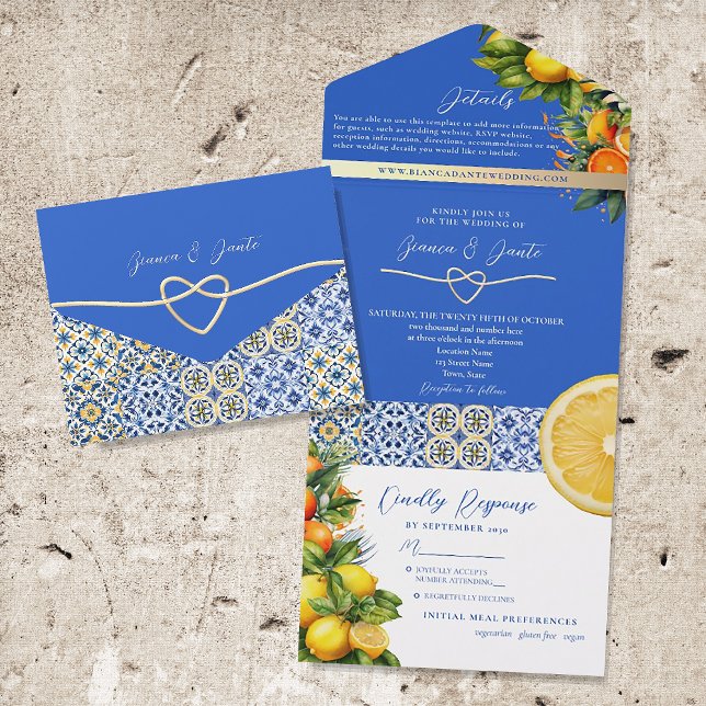 Invitation Tout En Un Mariage bleu italien (Créateur téléchargé)