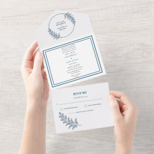 Invitation Tout En Un Mariage bleu minimaliste tout en un mariage Invite