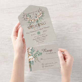 Invitation Tout En Un Mariage Bohème à bois de cerf en coton