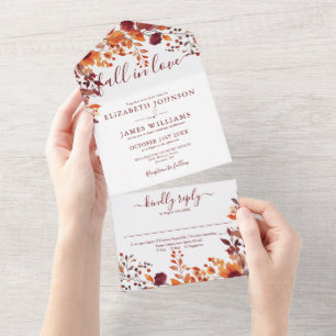 Invitation Tout En Un Mariage Bohème Automne Floral Tomber en Amour