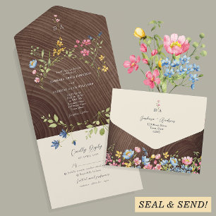 Invitation Tout En Un Mariage bohème champêtre de forêt de fleurs sauvag