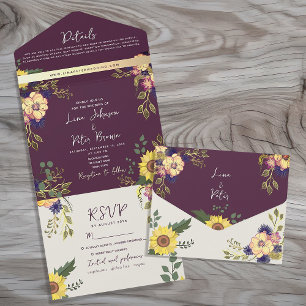 Invitation Tout En Un Mariage Bohème Chic Fleurs Violettes