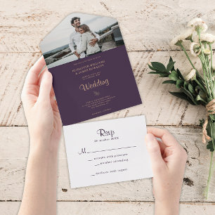 Invitation Tout En Un Mariage Bohème Élégant et Sombre Violet