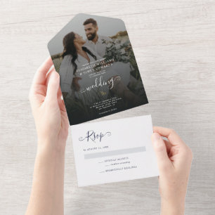Invitation Tout En Un Mariage Bohème Élégant Moderne Bleu Marine