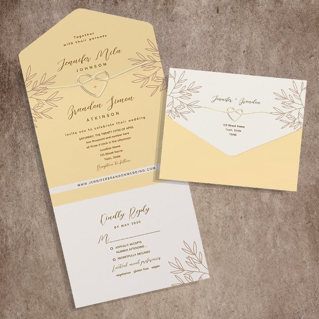 Invitation Tout En Un Mariage Bohème Jaune (Créateur téléchargé)