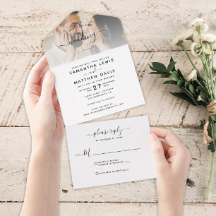 Invitation Tout En Un Mariage Bohème Minimaliste Photo de Couple