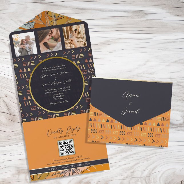 Invitation Tout En Un Mariage Bohème Orange (Créateur téléchargé)