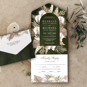 Invitation Tout En Un Mariage Bohème Pampas Orchidée Blanche Palmier Séc