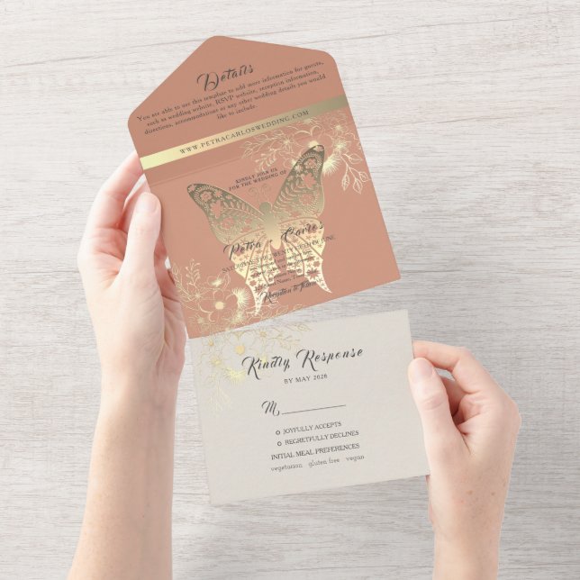 Invitation Tout En Un Mariage Bohème Printemps Pêche (Déchirure)