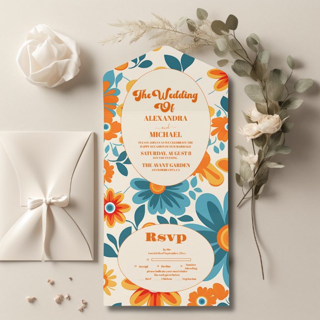 Invitation Tout En Un Mariage Bohème Rétro Casual  (Créateur téléchargé)