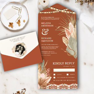 Invitation Tout En Un Mariage Bohème Rustique Palmes Séchées Pampas Terr