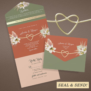 Invitation Tout En Un Mariage Bohème Terre Cuite Vert