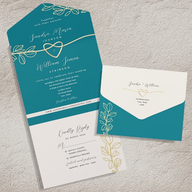 Invitation Tout En Un Mariage Bohème Turquoise (Créateur téléchargé)