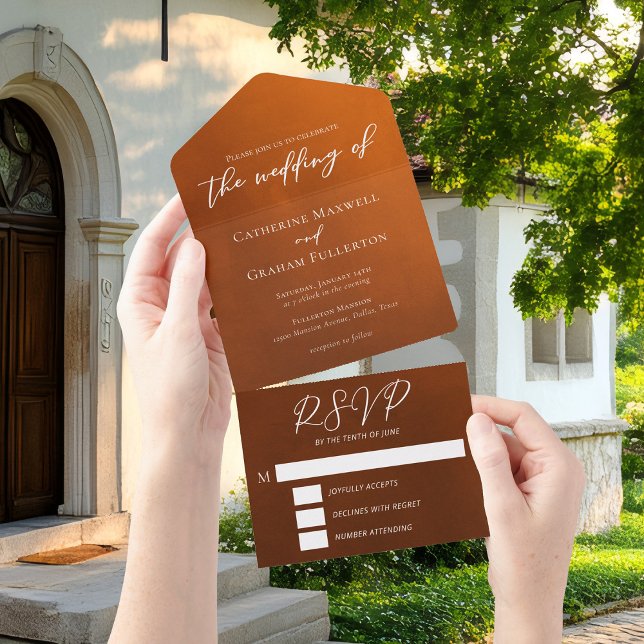 Invitation Tout En Un Mariage bohémien rustique brûlé (Créateur téléchargé)
