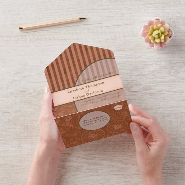 Invitation Tout En Un Mariage Boho Orange & Brown bande géométrique (Vidéo)