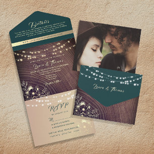 Invitation Tout En Un Mariage Bois Rustique Émeraude Vert