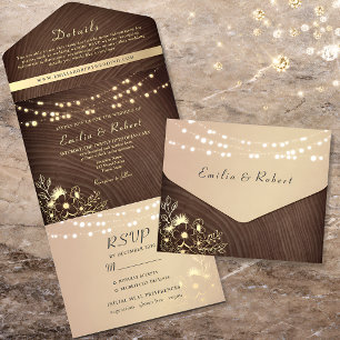 Invitation Tout En Un Mariage Bois Rustique et Lumières Guinguette