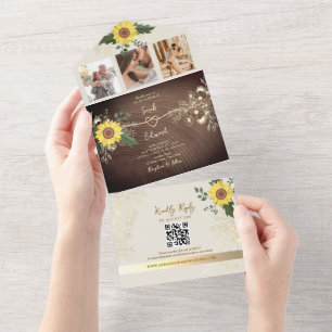 Invitation Tout En Un Mariage Bois Tournesol Bohème Rustique