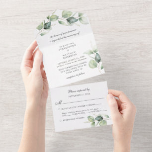 Invitation Tout En Un Mariage Botanique Chic avec Verdure d'Eucalyptus