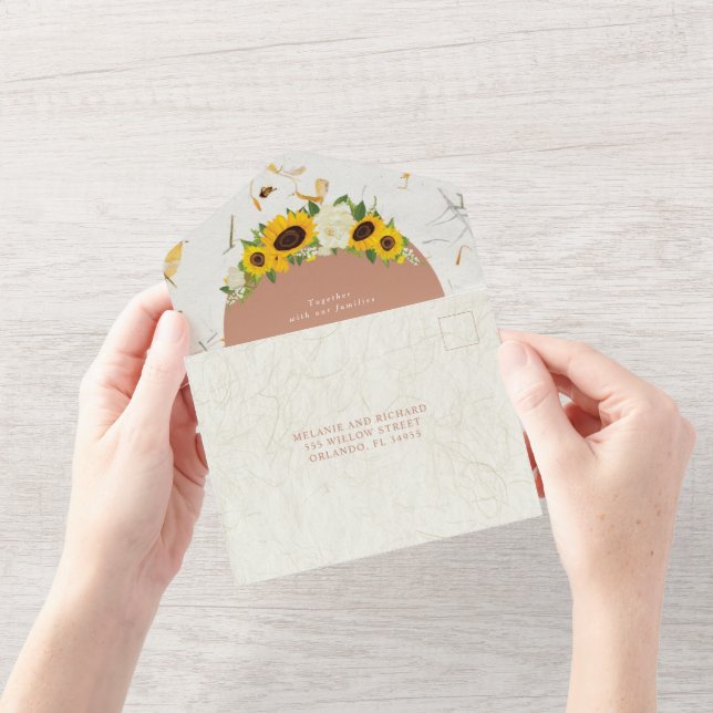 Invitation Tout En Un Mariage botanique de tournesol (Ouverture)