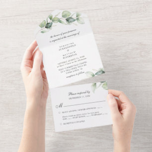 Invitation Tout En Un Mariage Botanique Eucalyptus Verdure Bourgogne
