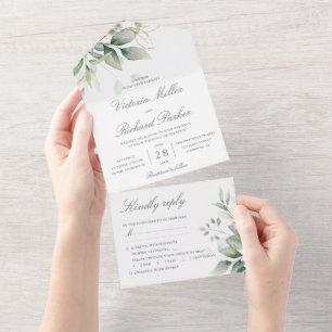 Invitation Tout En Un Mariage botanique Feuille Eucalyptus Green