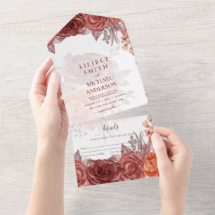 Invitation Tout En Un Mariage botanique floral de la chute d'orange brûl