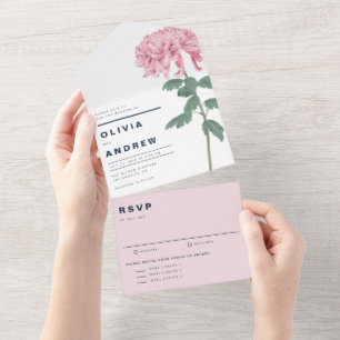 Invitation Tout En Un Mariage botanique rose Chrysanthemum