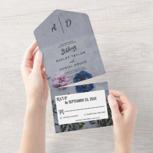 Invitation Tout En Un Mariage botanique rose rose et bleu All I