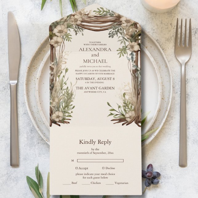 Invitation Tout En Un Mariage Botanique Rustique et Verdure (Créateur téléchargé)