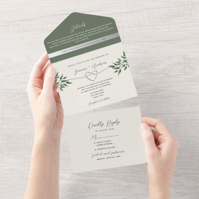 Invitation Tout En Un Mariage Botanique Rustique Vert Olive (Déchirure)